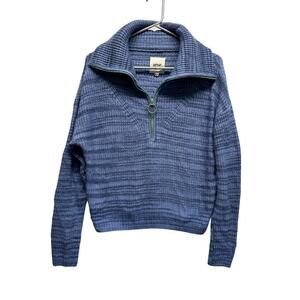 Aerie Blue Half Zip Waffle Knit Sweater XS — Cozy Chunky Collared Pullover‎